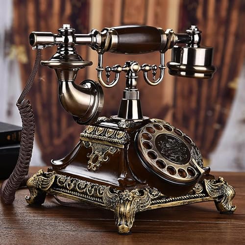 Image of Earwig Antique Vintage Phone, Rotary Dial Retro Old Fashioned Landline Telephone for Home Office Cafe Bar Decor,European Style Landline Telephone Decor Collectors