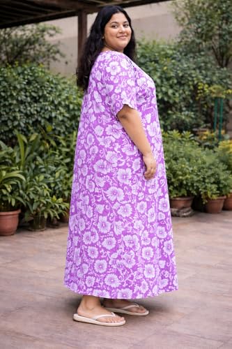 Image of OFEEFAN Women's Plus Size Cotton Nighty, Printed Full Length Maxi Night Gown, Soft Breathable Nightdress Sleepwear for Curvy Women, 3XL to 7XL