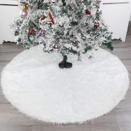 Zaeel árbol de Navidad Falda Pulgadas Suave Nieve Blanco árbol de Navidad Decoración de Vacaciones, Falda de árbol de Navidad, Adornos de Falda de árbol de Piel Sintética Blanca, Navidad Decoraciones Cover