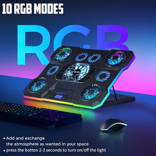 Image of CLAW Storm Pro A21 Laptop Cooling Pad with 9 Fans (6x60mm + 4x85mm, Up to 2400 RPM), RGB Lighting, LCD Display, Mobile Stand, 9 Height Levels, USB & Type-C Ports, Fits Up to 17-Inch Laptops - Black