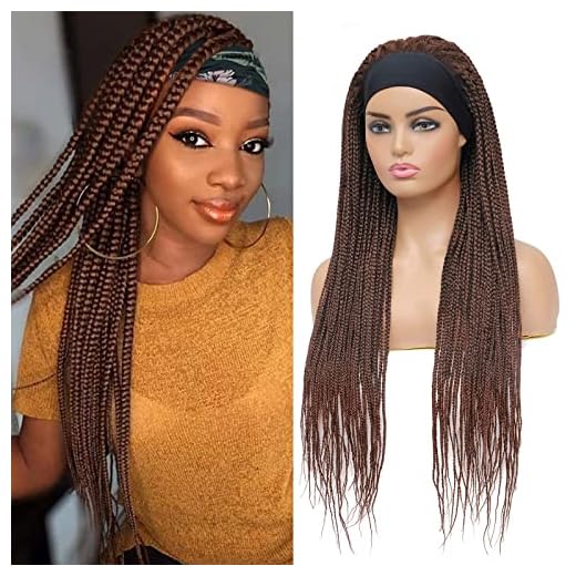ROSEBONY Headband Braided Wigs Long Box Braids Wig for Black Women 28 Inch Box Braids Fake Scalp Wig Synthetic Black Wigs
