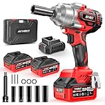 Avhrit Cordless Impact Wrench 1/2", 1106Ft-lbs (1300 N.m) High Torque Electric Impact Gun with 2 X 4000mAh Battery, Fast Charger & 4 Sockets, Power Impact Driver for Car and Home (Red)