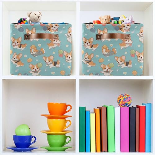 Image of Aslsiy Storage Basket Corgi Dogs Puppies (3) Nursery Bins Baby Canvas Box Clothes Shelf Basket Laundry Hampers 2 Pcs