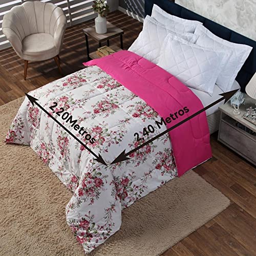 Edredom Casal Queen Dupla Face Estampado 190 Fios Macio (Rosa)