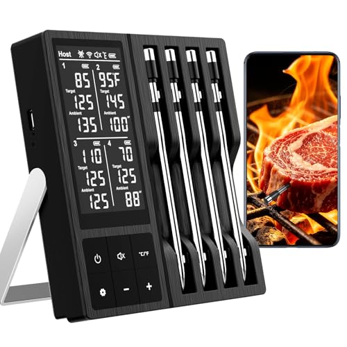 Image of Wireless Meat Thermometer Digital - 800FT Bluetooth Food Thermometer for Cooking, NIST Certified Accuracy, Instant Read Thermometer Standalone Base for Grill BBQ Oven Smoker (Black)