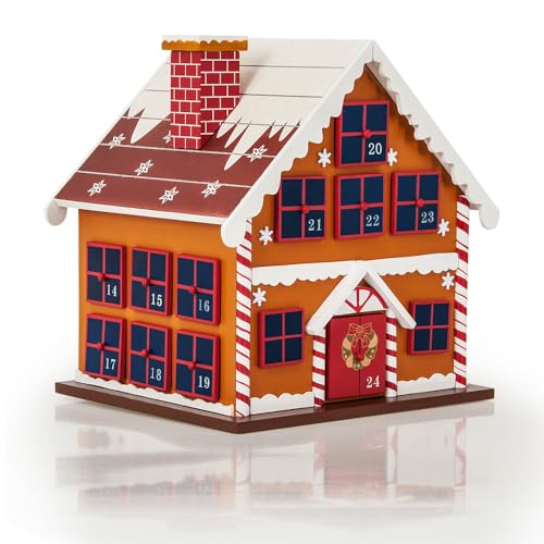 Spielwerk® Calendrier de l'Avent en bois réutilisable 'Maison en Pain d'épices' 24 tiroirs à remplir individuel Déco Noël intérieur Idée Cadeau