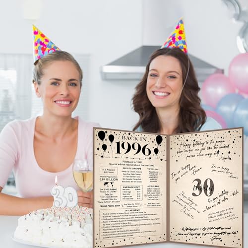 Image of Crenics 30th Birthday Decorations for Him or Her, Vintage Back in 1996 Poster, Guest Signature Book, Awesome 30 Anniversary Birthday Gifts