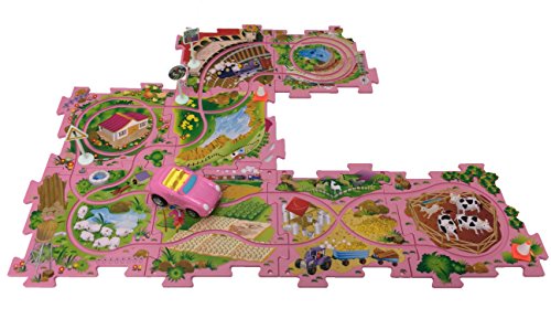 Perfect Life Ideas Theme Vehicle Puzzle Track Play Set - Battery Operated Toy Themed Style Vehicle Runs on Interchangeable Puzzle Tracks - Make up to 50 Track Combinations (Pink Sports Car) - Thumbnail 5