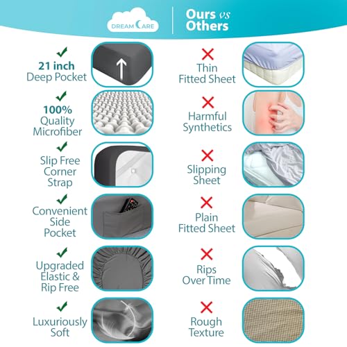 Image of DREAMCARE Twin XL Sheet Sets - 4 pcs Breathable Cooling Sheets - up to 21 inch Deep Pocket Twin XL Sheets Set with Side Pockets - Extra Soft 100% Brushed Hypoallergenic Hotel Luxury Bedding - D. Gray