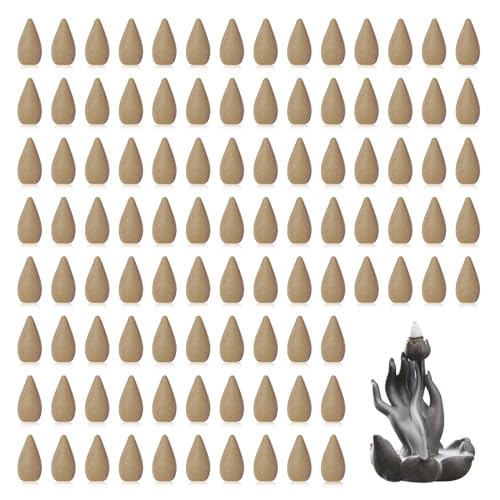 Waltool 100Pcs Jasmine Backflow Incense Cones Bulk, Long Lasting Waterfall Sandalwood Fragrant Cone, Natural Handwork Scents for Aromatherapy Meditation & Yoga