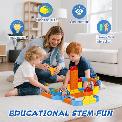 Image of Upgraded RC Electric Train Set, 147PCS Remote-Control 3D Racing Track Sets with Anti-Gravity Electric Train, Traffic Signs, Flexible Race Track for Kids 3-8, klick Rail STEM Learning Toys