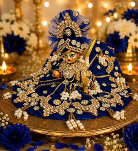 Image of Laddu Gopal Dress, Multicolor, Floral Design with Pearl Embellishments, Janmashtami Special Outfit (DRESS04, 6 Size)