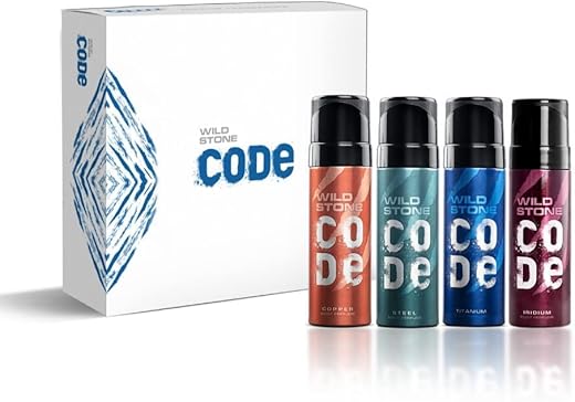Wild Stone CODE Mini Pack with Iridium, Titanium, Steel and Copper Body Perfume Gift Set for Men, Pack of 4 (40ml each)