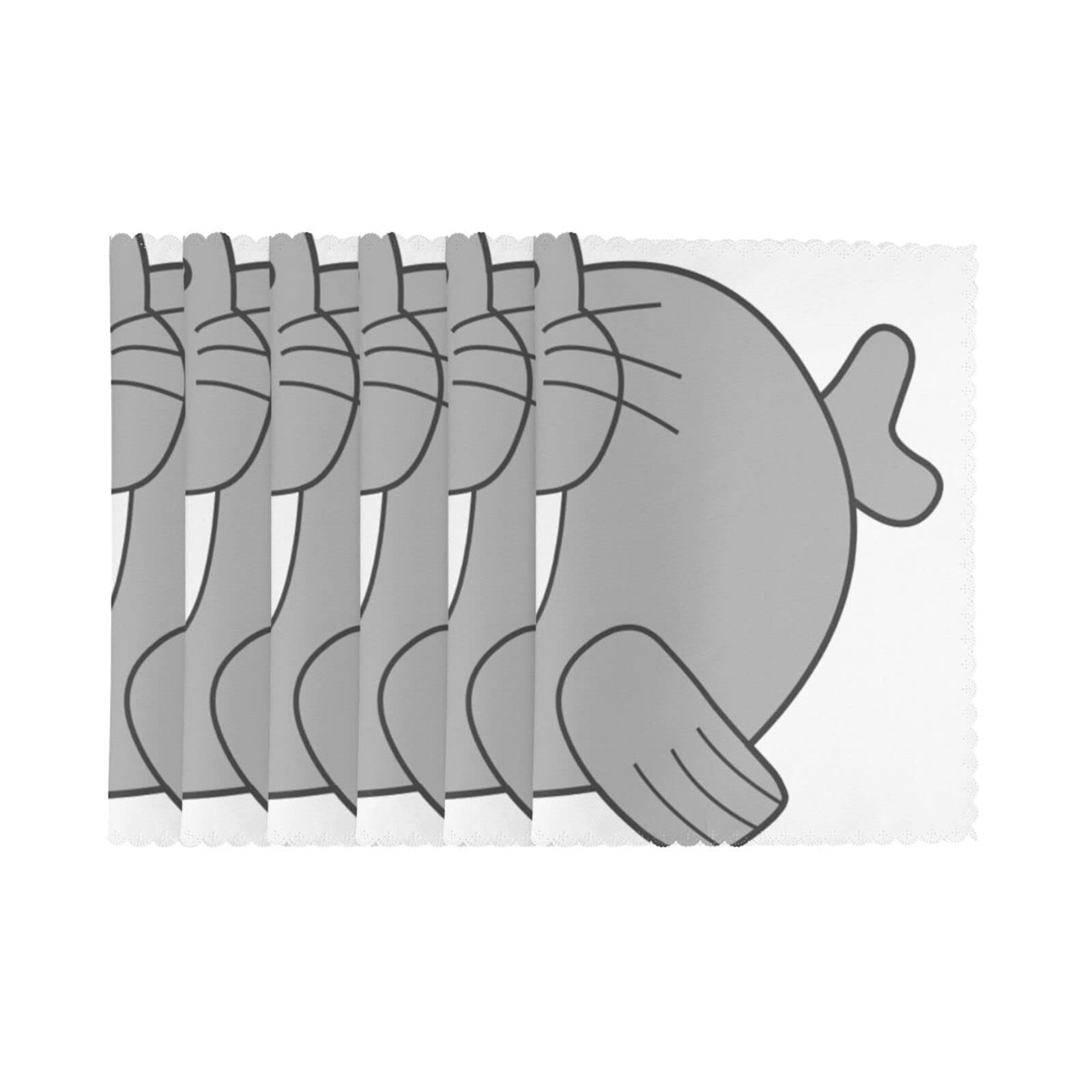 6 PCS Heat Resistant Placemat 45x30 CM, Walrus Printed Non-Slip Place Mats for Kitchen Dining Table Indoor Outdoor