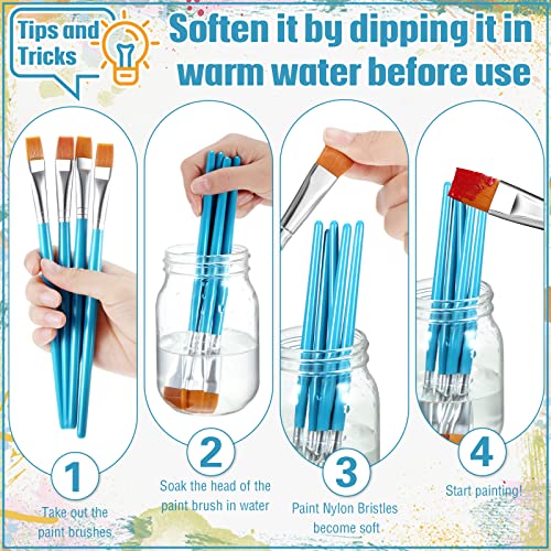 Image of Zonon 30 Pieces Paint Brushes Bulk Small Flat Top Acrylic Oil Paint Brush for Artists Mini Touch up Crafts Detail Painting(1 /2 Inch,Blue)