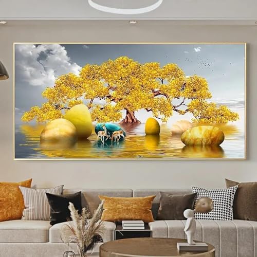 Peinture murale salon 70x140cm : habillez un grand mur vide facilement grâce à cette toile encadrée