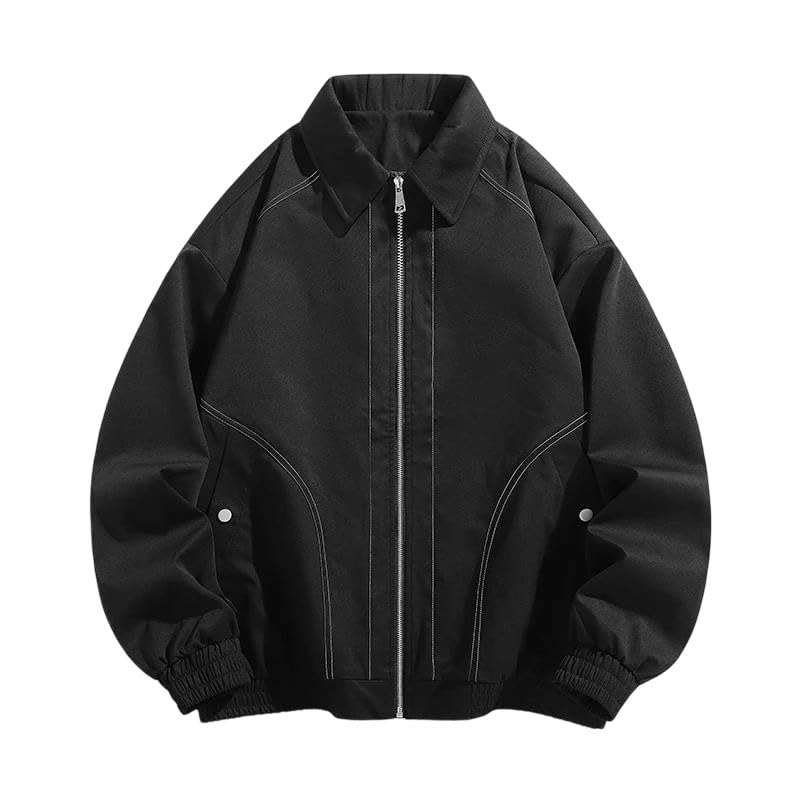 Men Motorcycle Jackets All-Match Lapel Men Solid Long Sleeves Coats