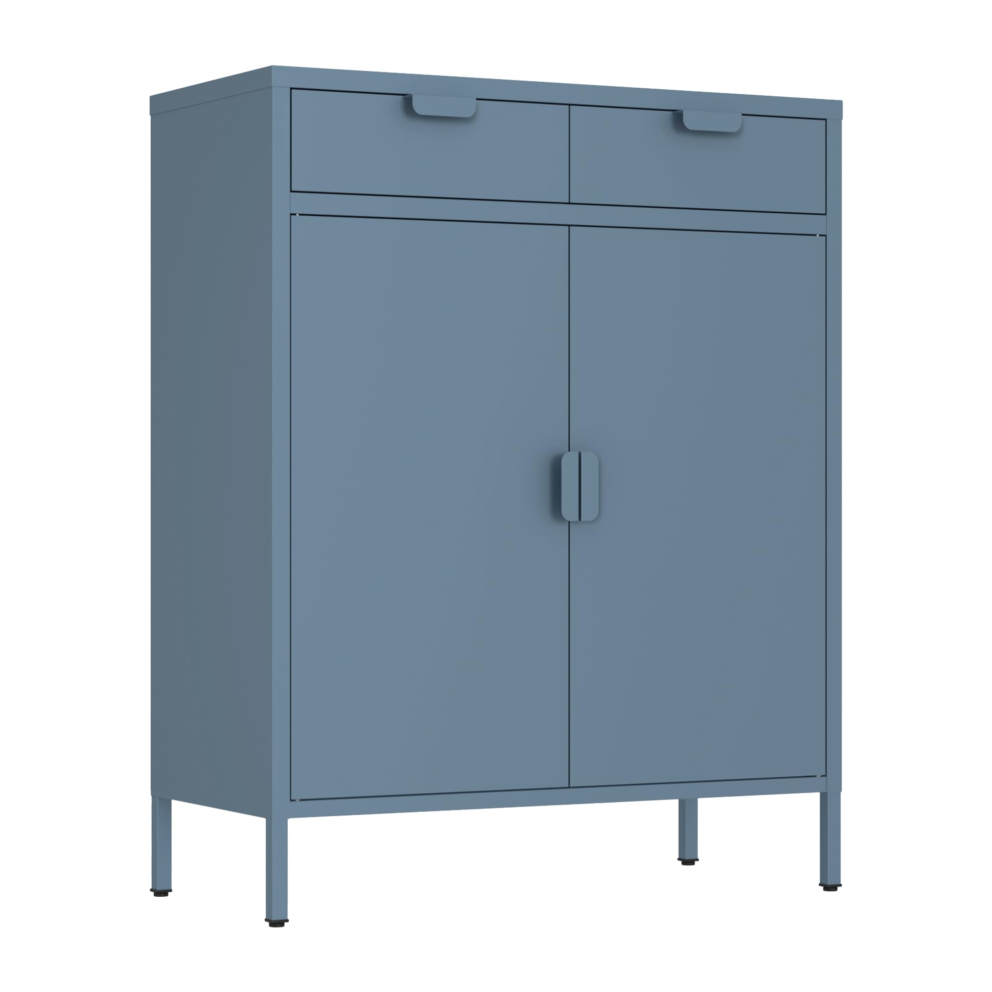 Brigros - Credenza Cucina Moderna In Metallo 2 Ante E 2 Cassetti Con Ripiano Interno 80x38x110 Cm, Mobile Dispensa Salvaspazio Per Cucina, Soggiorno, Ingresso Linea Pop (Ceruleo)