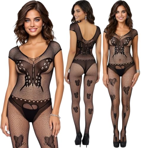 Image of ToBeInStyle Women's Assorted Bodystocking Sheer Opaque or Fishnet Crotchless Lingerie Bodysuit