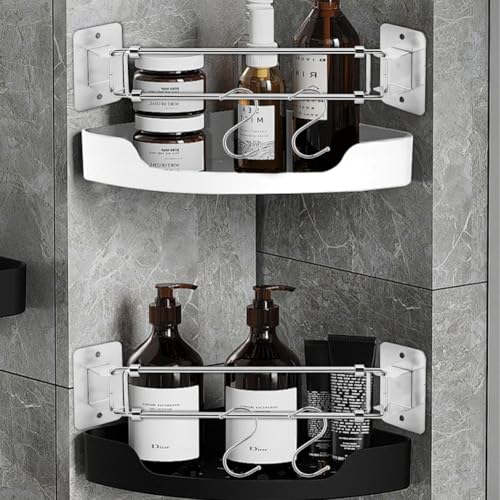 Image of 2PCS RV Shower Corner Storage Bar, 7-13 inches Adjustable Stainless Steel Rod for RV /Camper Bathroom, Space-Saving and Durable Corner Shelves Organizer