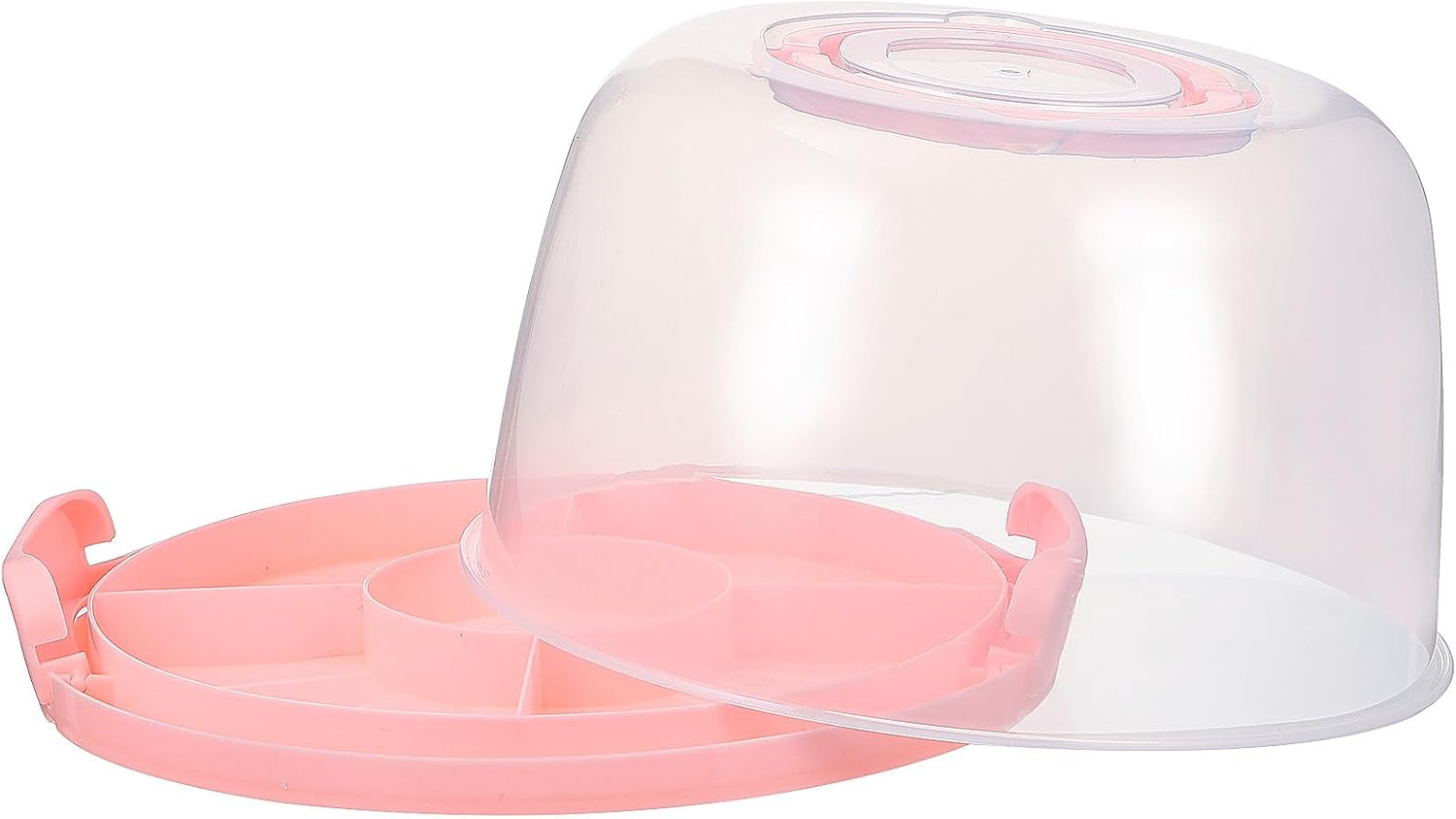 Cake Carrier with Handle and Lid 8-inch Pink Reusable Cake Keeper Elevated Design Food Storage Container for Transport and Party Use