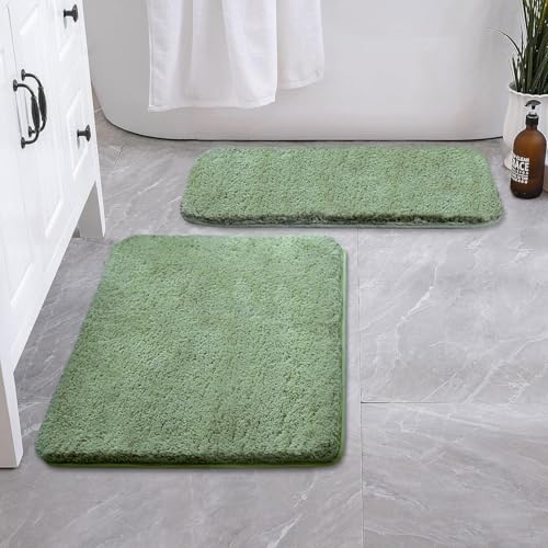 Image of LUXE HOME INTERNATIONAL Bath Mat Super Soft Ultra Absorbent Rectangular Mat Microfibre 3200 GSM Door Mat For HOME /Kitchen /Bathroom /Bedroom /Kid'S Room Floor Mat (40X60 Cm) Pack Of 2, Green