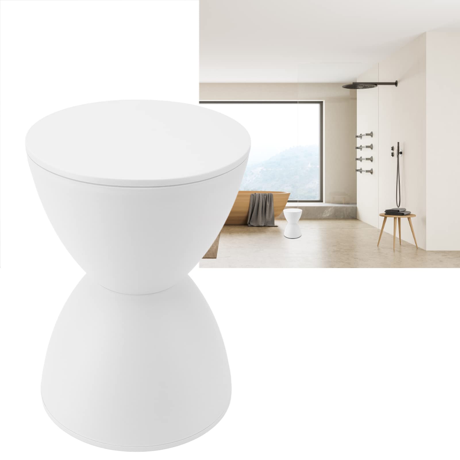 Taburete de Ducha Plástico Baño, Taburete Redondo Moderno Fácil de Limpiar y Montar, Diseño Simple Blanco Puro Ideal para Aseo y Duchas