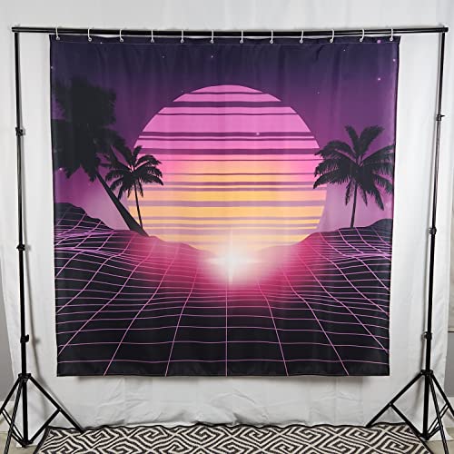80’S Retro Synthwave Sunset Polyester Shower Curtain With Hooks #TOP1