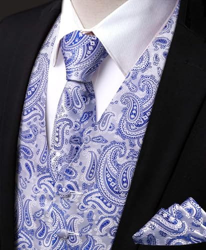 Men's Vest Tie Set V-neck Business/Leisure Paisley Suit Vests Wedding Party Tuxedo Waistcoat4