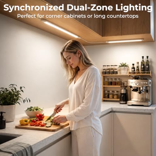Image of ASOKO LED Under Cabinet Lighting, Plug-in Integrated 2-Bar Under Counter Lights with On Off Switch, 1400LM Bright Linked ETL Light Bar 6000K Cool White for Kitchen Cabinets, Shelves, Workbench