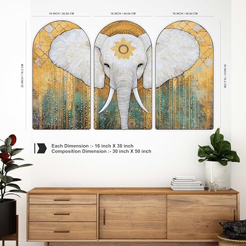 Image of Livin'luxe Set of 3 Elephant Wall Painting for Living Room, Bedroom, Hotels - Big Size Stylish Frame 50 inch x 30 inch Wall Art for Home Decoration RPNL-28