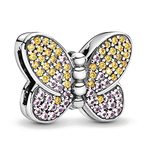 KUNSIR 925 Sterling Silver Clip-On Charm for Reflexions Mesh Bracelet Charm Bead fits Flat charm Bracelets Gift for Women（butterfly）