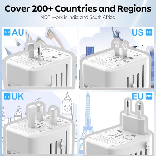 Image of JMFONE International Power Plug Adapter, Universal Travel Adapter with 2 USB-C & 2 USB-A Ports and Multi AC Sockets, All-in-One Worldwide Travel Outlet Charger Adapter for EU US UK AU 200+ Countries