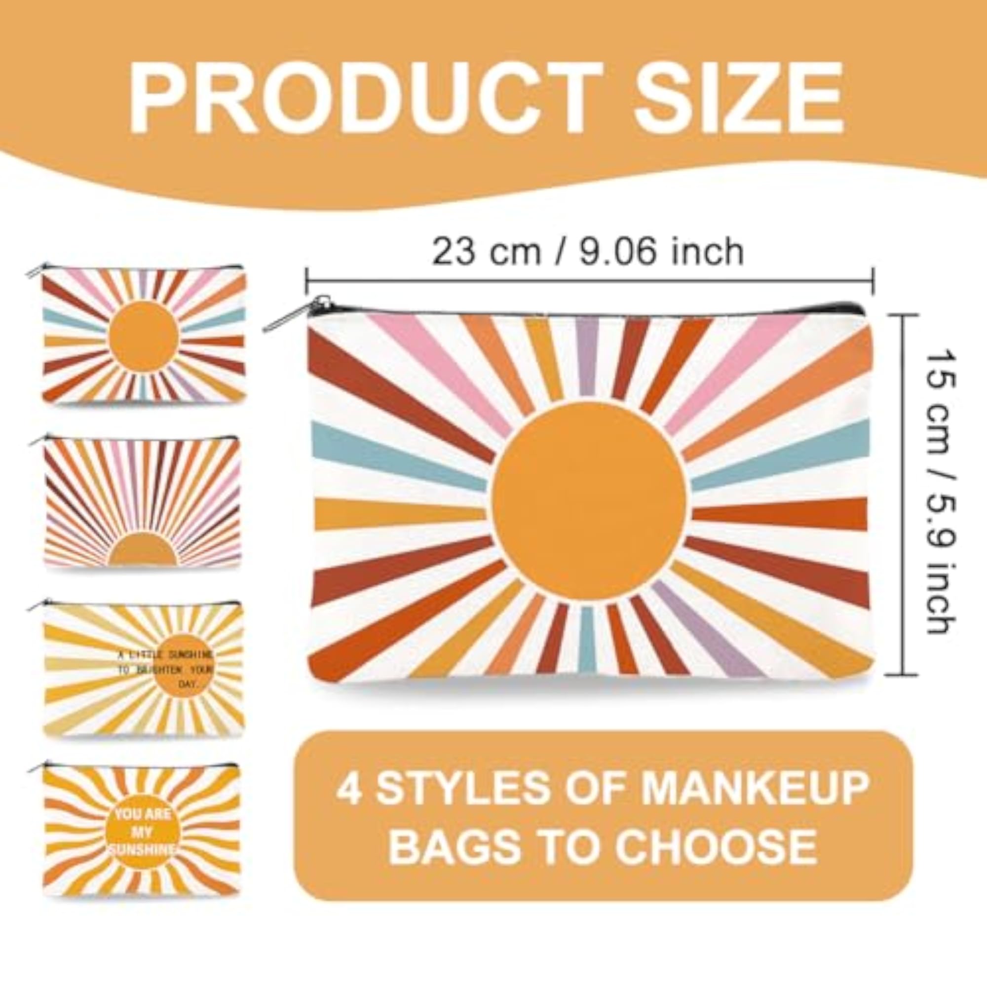 4Pcs Sunshine Canvas Makeup Bags, Cosmetic Pouches