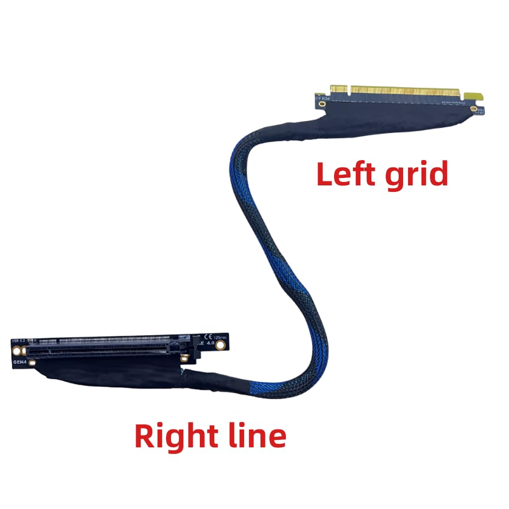 JMT PCIE 4.0 X16 Verlengkabel 32 GBS GEN4 Gevlochten Mesh Harnas Riser voor AI-server Videokaart Buigbare GPU-adapter (50 cm, 16AD4 links-links