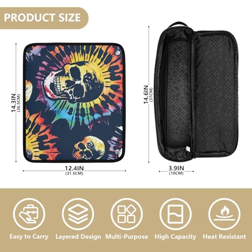 Organizador portátil para herramientas de peinado con diseño tie dye de calavera y tapete resistente al calor para planchas alisadoras, rizadores y otras herramientas de estilizado miniatura 4