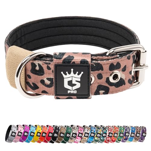 TSPRO Taktisches Hundehalsband, Robustes Halsband für Hunde mit Metallschnallenverschluss, 3,3 cm Breit, Verstellbar und Dick für Kleine Hunde (Leopardenmuster S)