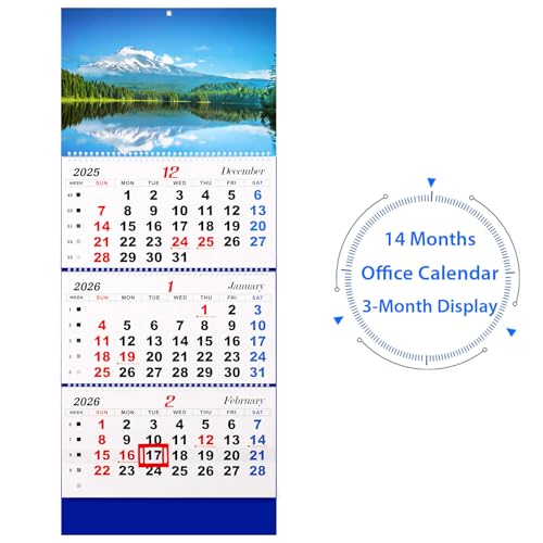 Image of Flenpptly 2026 Wall Calendar Large Wall Calendar 3 Month Display Vertical Calendar with Thick Paper 33 inch x 13 inch from Dec 2025 to Jan 2027 for Perfect Daily Planner (Blue-1)