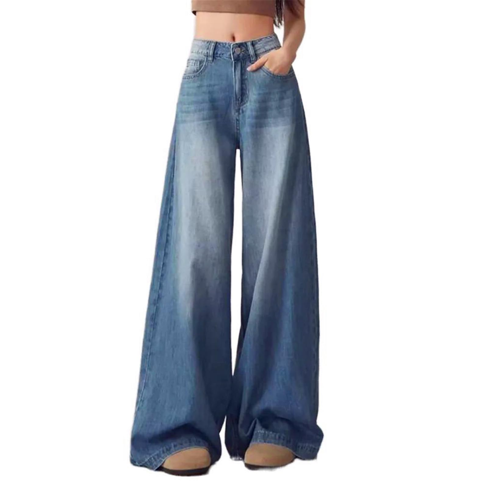 Pantalones Vaqueros para Mujer Primavera Rectos Coreano Tiro Alto Pierna Ancha Casuales Holgados Jeans para Mujeres