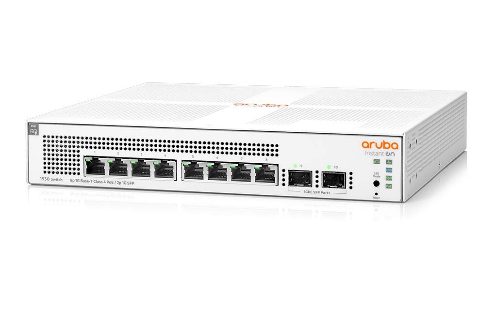 Aruba Instant on 1930 10 Ports PoE GB Ethernet 8 x GE PoE (124 W), 2 x 1 G SFP, L2+ Smart Switch US Cord (JL681A)