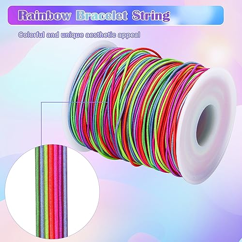 Alyvisun 1mm x 100m Rainbow Elastic String for Bracelets, Durable Bracelet String,Suitable for DIY Jewelry Making, Bracelets, Necklaces, Crafts, Decorations (Corloful)