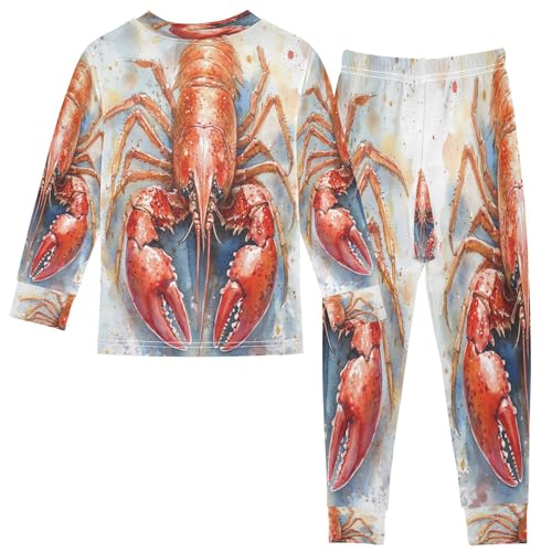 Pajama Sets Long Sleeve Red Blue Crawfish Soft Comfy Sleepwear 2 Piece PJS 3-8T3