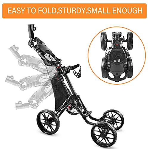 Bobopro Golf Push Cart, Golf Cart For Golf Club 4 Wheel Folding Golf Push Carts With Foot Brake Umbrella Holder Golf Accessories For Men Women/Kids (Black) #TOP4