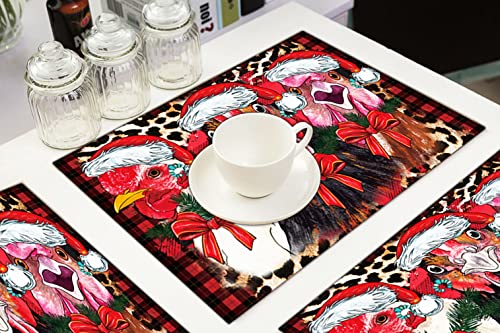 Funny Chickens Christmas Placemats Funny Christmas Roosters Place Mats Xmas Party Supplies Decorations Christmas Dining Table Decorations Non Slip Heat-Resistant Placemats Set Of 4 - 12.2" X 18.1" #TOP4