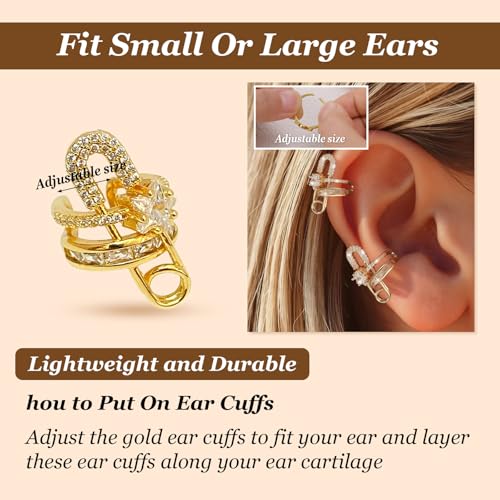 Ear Cuff Earrings for Women Safety Pin Earrings Gold Chunky Ear Cuffs Non Piercing Rhinestone Star Clip on Earring Cartilage Jewelry Statement Gift4