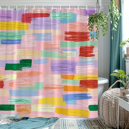 Rideau de douche à motifs géométriques de rectangles colorés en superposition 140x220 - 3