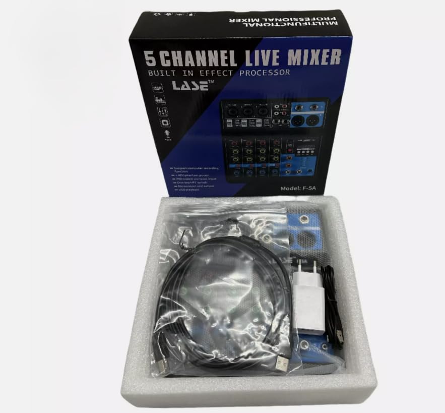 LASE 5 Channel Mixing Console Professional Audio Mixer For Live Streaming or DJ