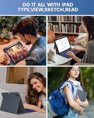 Image of typecase Folio Keyboard Case for iPad 10th Gen 10.9 inch (2022) and iPad 11th (A16, 2025), Magnetic Wireless Detachable Keyboard, 7-Color Backlight, Thin & Light, Pencil Holder - Charcoal Gray