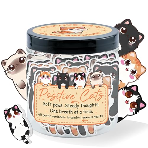 Positive Cat Jar, 60 Affirmation Cards for Emotional Support, Cat
