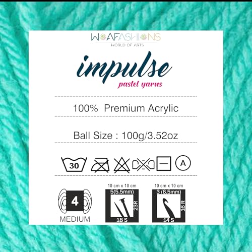 Image of WOAFashions Impulse Hand Knitting & Crochet Yarn, Premium Acrylic, 4 : Medium (Aqua) (3x100gms / 3.5oz / 200mtr / 218yds)